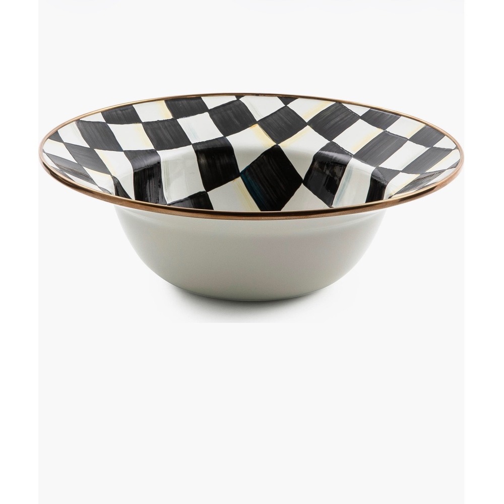 MacKenzie-Childs Courtly Check Enamel Serving Bowl Black White Checkerboard